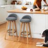 Living and Home Set of 2 Grey Linen Upholstered Bar Stools, Curved Back Counter Stools with Natural Rubber Wood Legs & Rope Wrapped Footrest Ring