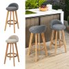 Living and Home Set of 2 Grey Linen Upholstered Bar Stools, Curved Back Counter Stools with Natural Rubber Wood Legs & Rope Wrapped Footrest Ring