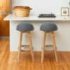 Living and Home Set of 2 Grey Linen Upholstered Bar Stools, Curved Back Counter Stools with Natural Rubber Wood Legs & Rope Wrapped Footrest Ring