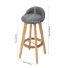 Living and Home Set of 2 Grey Linen Upholstered Bar Stools, Curved Back Counter Stools with Natural Rubber Wood Legs & Rope Wrapped Footrest Ring