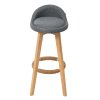 Living and Home Set of 2 Grey Linen Upholstered Bar Stools, Curved Back Counter Stools with Natural Rubber Wood Legs & Rope Wrapped Footrest Ring