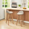 Living and Home Set of 2 Beige Linen Upholstered Bar Stools, Curved Back Counter Stools with Natural Rubber Wood Legs & Rope Wrapped Footrest Ring