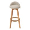 Living and Home Set of 2 Beige Linen Upholstered Bar Stools, Curved Back Counter Stools with Natural Rubber Wood Legs & Rope Wrapped Footrest Ring