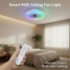 Living and Home Round White RGB Smart Ceiling Fan Light, 7 ABS Blades Reversible 6-Speed Dimmable LED Fan Lamp with Remote & APP Control