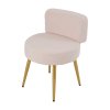 Living and Home Oatmeal Teddy Fleece Round Vanity Stool, Upholstered Dressing Table Chair with Gold Metal Adjustable Legs & Small Backrest