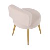 Living and Home Oatmeal Teddy Fleece Round Vanity Stool, Upholstered Dressing Table Chair with Gold Metal Adjustable Legs & Small Backrest