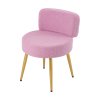 Living and Home Pinkish Purple Teddy Fleece Round Vanity Stool, Upholstered Dressing Table Chair with Gold Metal Adjustable Legs & Small Backrest