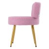 Living and Home Pinkish Purple Teddy Fleece Round Vanity Stool, Upholstered Dressing Table Chair with Gold Metal Adjustable Legs & Small Backrest