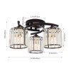 Living and Home 3-Light Black Flush Mount Ceiling Light, Metal Frame Vertical Crystal Glass Shade Ceiling Lamp, E27 Socket Ceiling Fixture (Bulbs Not Included)
