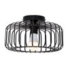 Living and Home Black Metal Wire Cage Flush Mount Ceiling Light, E27 Single Lamp Holder Industrial Ceiling Lamp with 3 Color LED Bulb, Wall Controlled Lighting Fixture