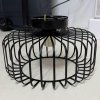 Living and Home Black Metal Wire Cage Flush Mount Ceiling Light, E27 Single Lamp Holder Industrial Ceiling Lamp with 3 Color LED Bulb, Wall Controlled Lighting Fixture
