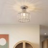 Living and Home 19cm Chrome Cylinder Crystal Flush Mount Ceiling Light, E27 Single Lamp Holder Metal Frame Corridor Ceiling Lamp (Bulbs Not Included)