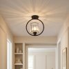 Living and Home Black Round Ring Semi Flush Mount Ceiling Light, Vertical Crystal Shade E27 Single Bulb Hallway Ceiling Lamp (Bulbs Not Included)