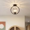 Living and Home Black Round Ring Semi Flush Mount Ceiling Light, Vertical Crystal Shade E27 Single Bulb Hallway Ceiling Lamp (Bulbs Not Included)