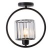 Living and Home Black Round Ring Semi Flush Mount Ceiling Light, Vertical Crystal Shade E27 Single Bulb Hallway Ceiling Lamp (Bulbs Not Included)
