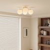 Living and Home 4-Light Gold Semi Flush Mount Ceiling Light, Milky White Glass Globe Shade E27 Ceiling Lamp, Wall Controlled Bedroom Lighting Fixture (Bulbs Not Included)