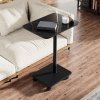 Living and Home C Shaped Side Table with Wheels, Black Marble