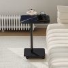 Living and Home C Shaped Side Table with Wheels, Black Marble