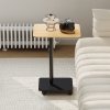 Living and Home C Shaped Side Table with Lockable Wheels, Natural Wood