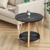 Living and Home 50cm Black Double-Tier Round Wooden Side Table