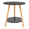 Living and Home 50cm Black Double-Tier Round Wooden Side Table