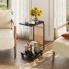 Living and Home C-Shaped Side Table with Storage Bag, Black