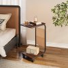 Living and Home C-Shaped Side Table with Storage Bag, Dark Walnut