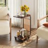 Living and Home C-Shaped Side Table with Storage Bag, Dark Walnut