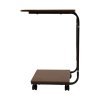 Living and Home C-Shaped Side Table with Storage Bag, Dark Walnut