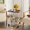 Living and Home Mobile Side Table with Lower Basket, Walnut
