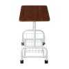 Living and Home Mobile Side Table with Lower Basket, Walnut