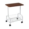 Living and Home Mobile Side Table with Lower Basket, Walnut