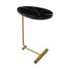 Living and Home C-Shaped Oval Grooved Side Table, Black Marble+Gold Leg