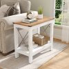 Living and Home Modern Wood Grain Top Sofa Side Table w/ Lower Shelf - 60x30x55cm