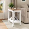 Living and Home Modern Wood Grain Top Sofa Side Table w/ Lower Shelf - 60x30x55cm