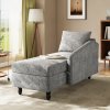 Living and Home Left Hand Facing Chenille Chaise Lounge with Storage and Pillow, Grey