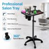 Living and Home Adjustable-Height Salon Tray on Wheels with Tool Holders