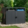 Living and Home Outdoor 2-bin Metal Garbage Can Garden Storage Shed, Galvanised Steel Bin Store, Dark Grey