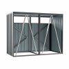 Living and Home Outdoor 2-bin Metal Garbage Can Garden Storage Shed, Galvanised Steel Bin Store, Dark Grey