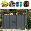 Living and Home Outdoor 2-bin Metal Garbage Can Garden Storage Shed, Galvanised Steel Bin Store, Dark Grey