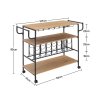 Living and Home Metallic Rolling Serving Bar Cart with Wine Rack