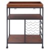 Living and Home Rustic Bar Wooden Mobile Serving Cart with Wheels