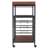 Living and Home Rustic Bar Wooden Mobile Serving Cart with Wheels