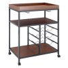 Living and Home Rustic Bar Wooden Mobile Serving Cart with Wheels