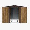 Living and Home 8.46 x 6.79FT Apex Roof Metal Garden Storage Shed with Lockable Sliding Doors, Brown Wood Grain