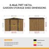 Living and Home 8.46 x 6.79FT Apex Roof Metal Garden Storage Shed with Lockable Sliding Doors, Brown Wood Grain
