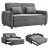 Living and Home Dark Grey Fabric Convertible 2 Seater Sofa Bed with 2 Throw Pillows, Foldable Pull Out Sofa Bed for Living Room