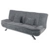 Living and Home Grey Linen Convertible Sofa Bed, Curved Shell Shaped Sleeper Sofa with Metal Legs and 2 Throw Pillows