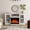 3-Sided Electric Fireplace TV Stand with Glass Door Closed Storage