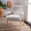 Linen Upholsteried Armchair with Wooden Legs
